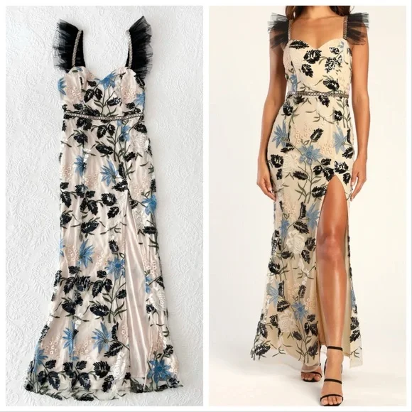 Lulus | Dresses | Nwot Lulus Show Stopper Cream Embroidered Sequin Bodycon  Maxi Dress Small | Poshmark